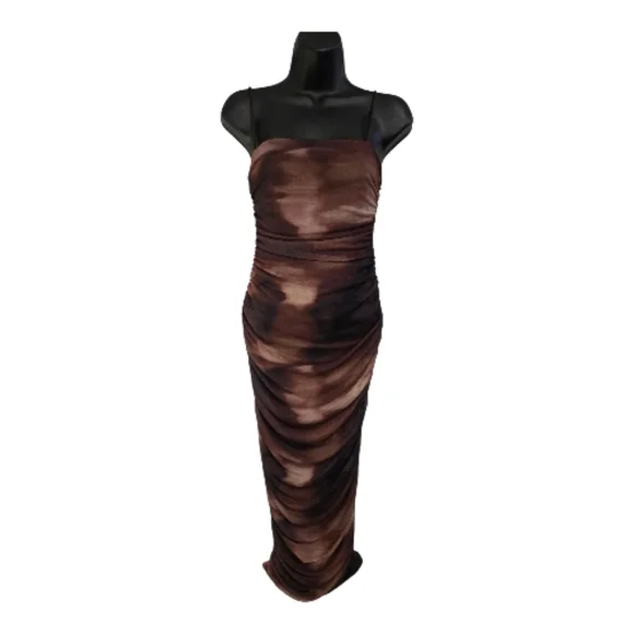 Abstract Babe Ruched Mesh Midi Dress - Picture 1 of 5